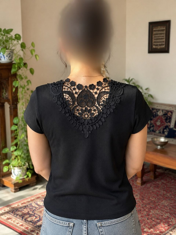 تیشرت زنانه پشت گیپور فانریپ پنبه